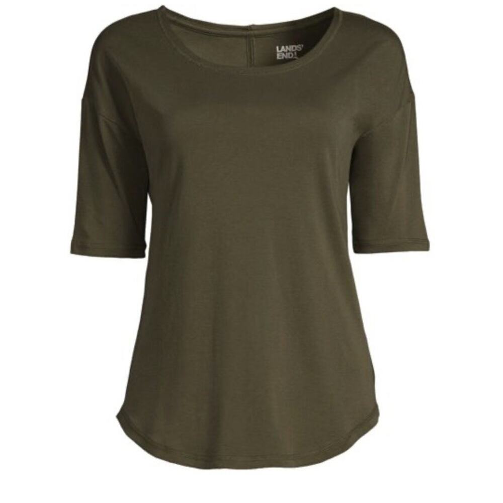 NWT Lands End Tencel Short Sleeve Forest Moss Blouse Top, Womens Size XL(18)